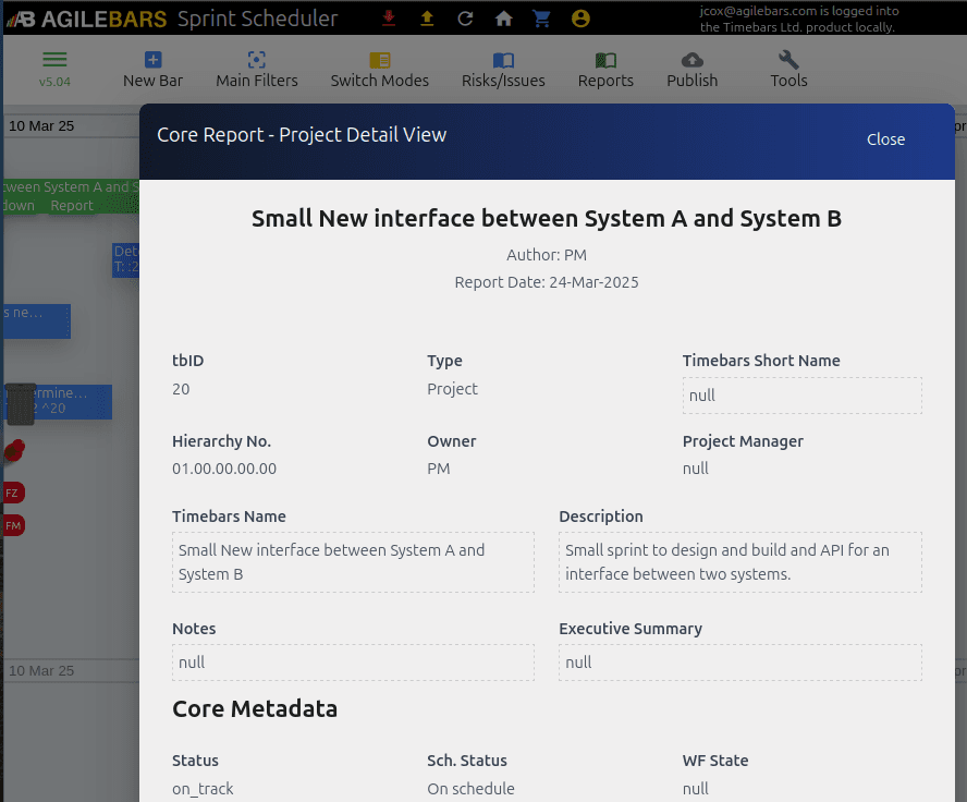 Agilebars Core Report Form