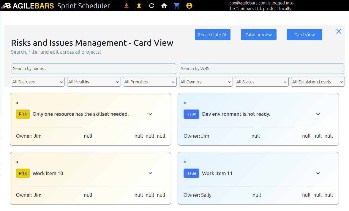 Agilebars Risks and Issues Management