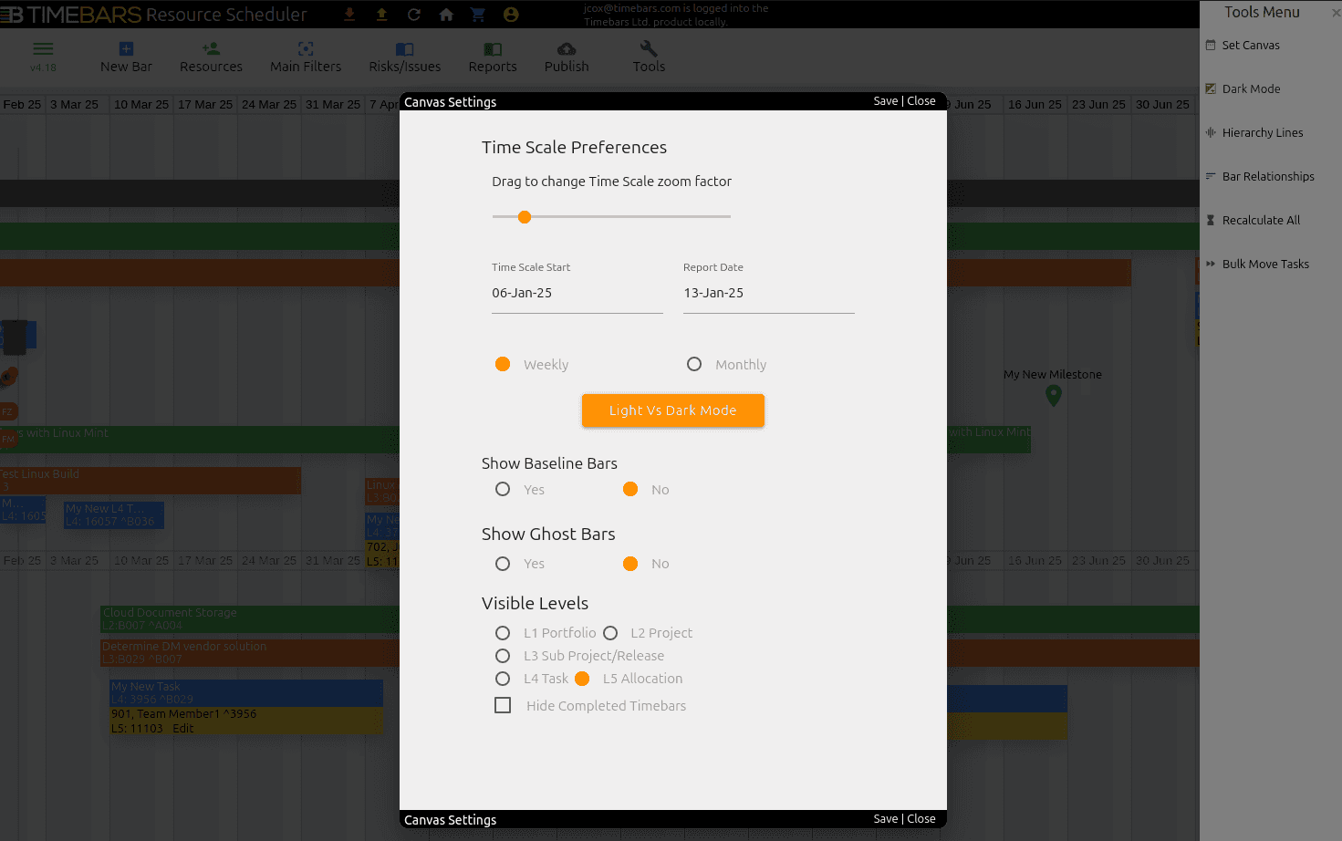 Timebars Timescale Preferences