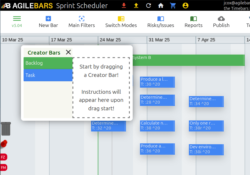 Agilebars Sprint creator bars.