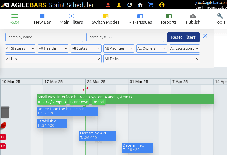 Agilebars filtering to manage work items.