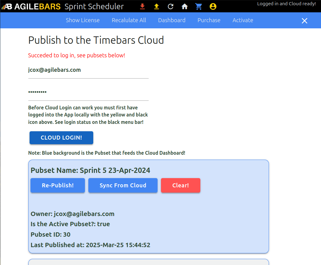 Agilebars cloud dashboard publishing interface