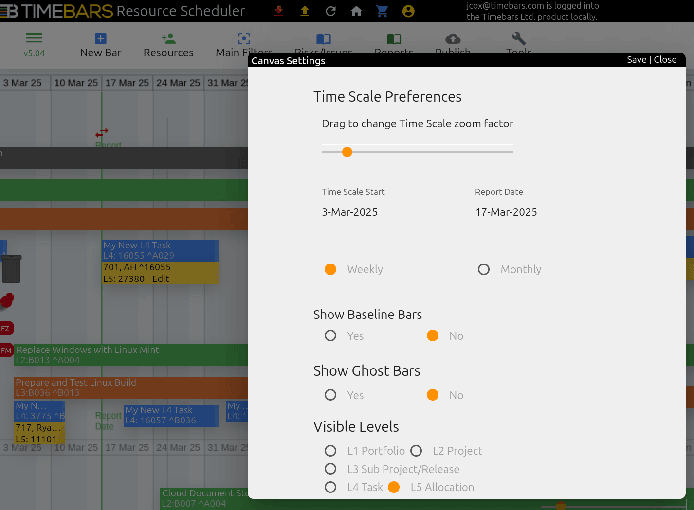 Canvas settings interface showing drag-and-drop resource assignment