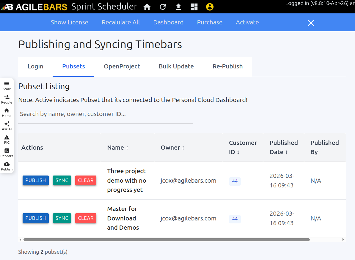 Agilebars cloud dashboard publishing interface Agilebars cloud dashboard publishing interface