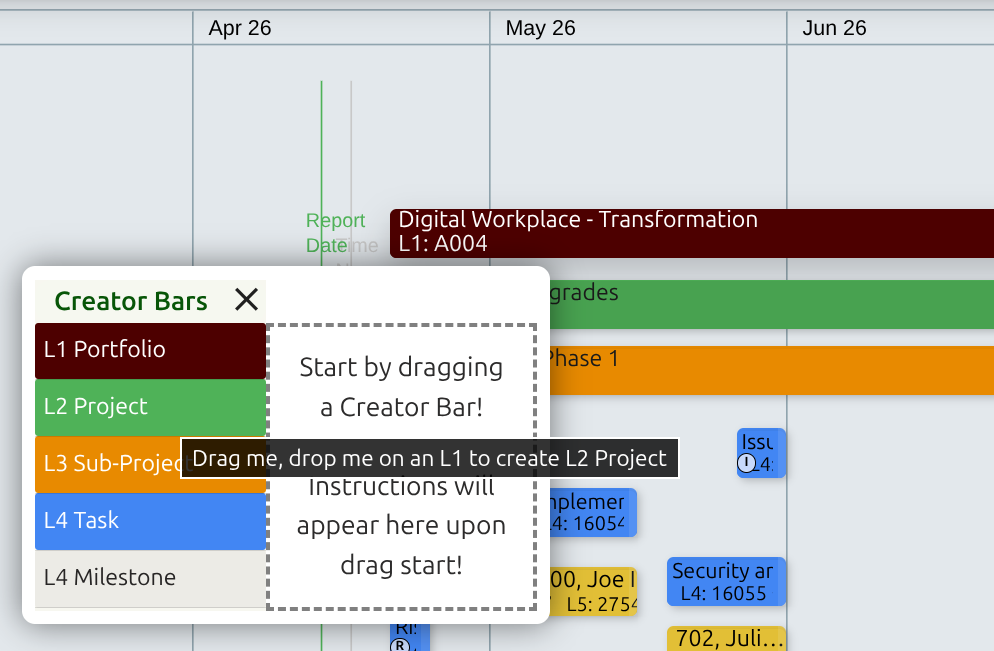 Drag-and-Drop Bar Creator & Project Hierarchy